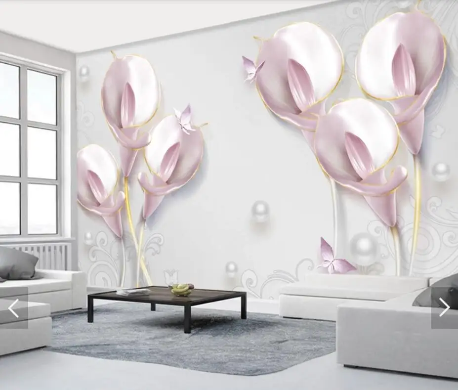 

3D Embossed Calla Lily Flower Wall Mural Photo Wallpaper Wall Paper Contact Paper Floral Murals Papel De Parede Painting