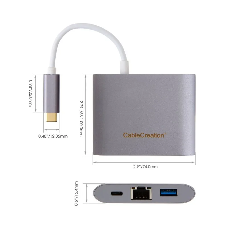USB C к Ethernet адаптеру Тип 3 0 + RJ45 Gigabit LAN сетевой порт PD зарядный концентратор
