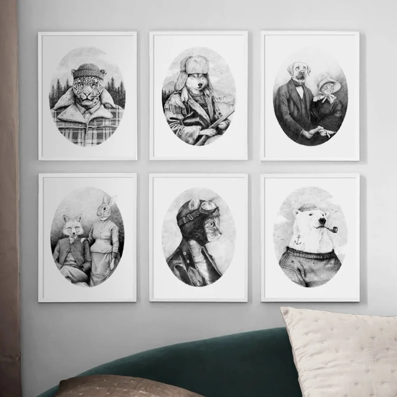 

Abstract Fox Rabbit Bear Vintage Poster Nordic Posters And Prints Wall Art Canvas Painting Wall Pictures For Living Room Decor