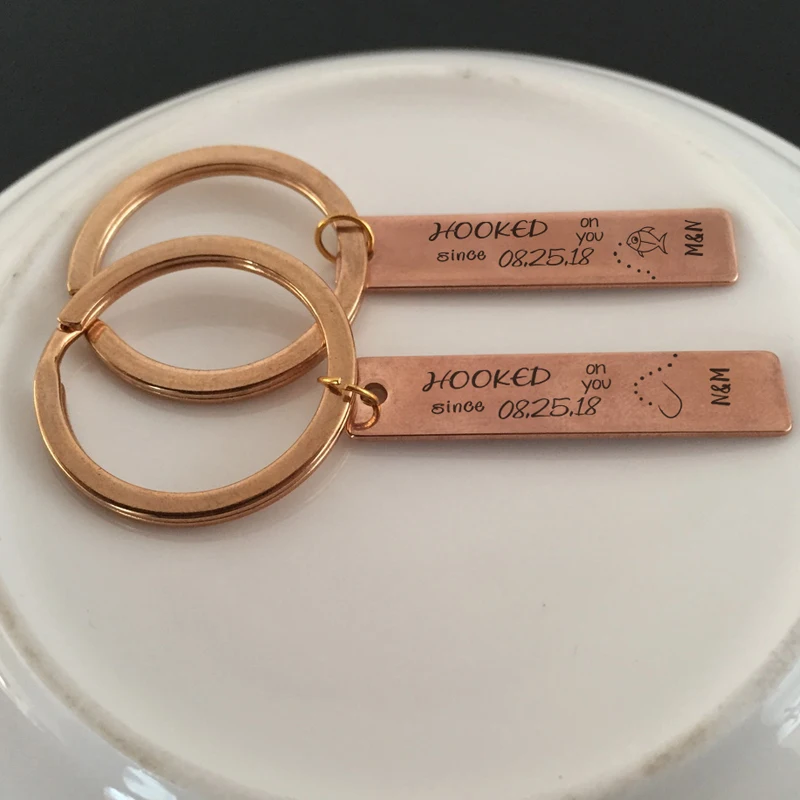 Stick Figure Little Fish Lovers Keychain Engraved Hooked Personalized Date And Letter Couple Lover Exclusive Gift Charm Key Ring | Украшения