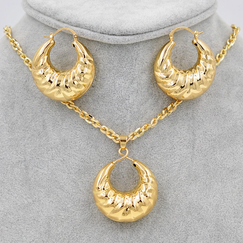 

Sunny Jewelry Big Hoop Statement Luxury Copper Jewelry Sets Women Birthday Gift Earrings Pendant Necklace For Party Daily Wear