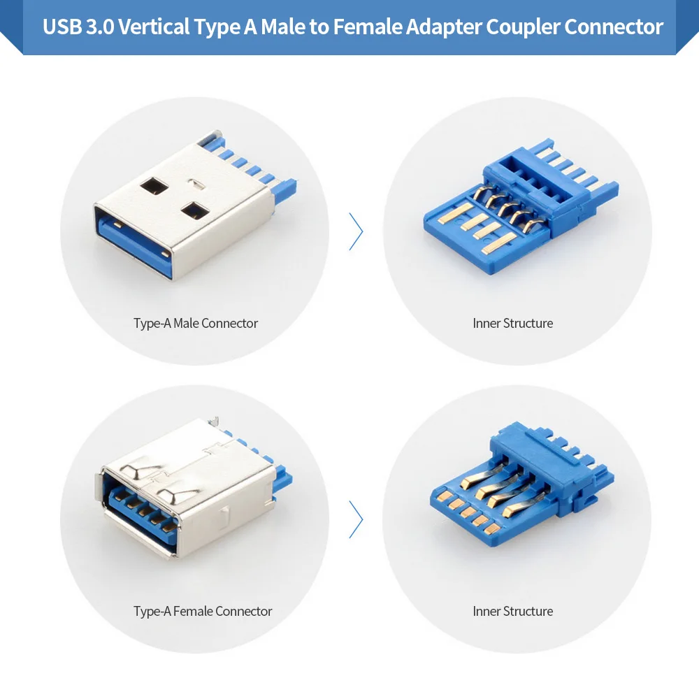 Адаптер USB 3 0 Вертикальный штекер-гнездо под прямым углом ТИП A адаптер