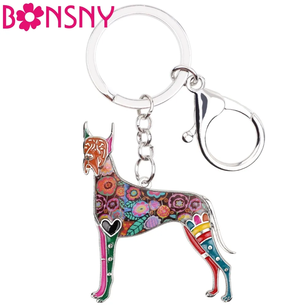 

Bonsny Enamel Metal Great Dane Dog Key Chains Keychains Holder Fashion Animal Alloy Jewelry For Women Girls Car Bag Purse Charms