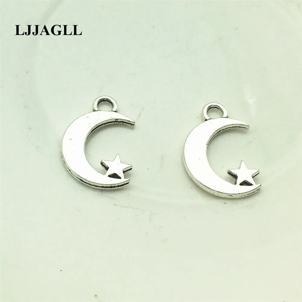 

LJJAGLL Wholesale 200pcs Zinc Alloy Half Moon Star Charm Vintage Pendants Fit Diy Jewelry Making AXX010