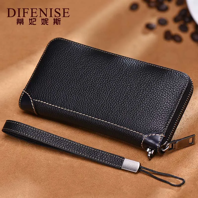 Difenise Genuine Leather Unisex Wallets Solid Fashion Organizer Long style Women Blue Red Black Purses Wallet 6981 | Багаж и сумки