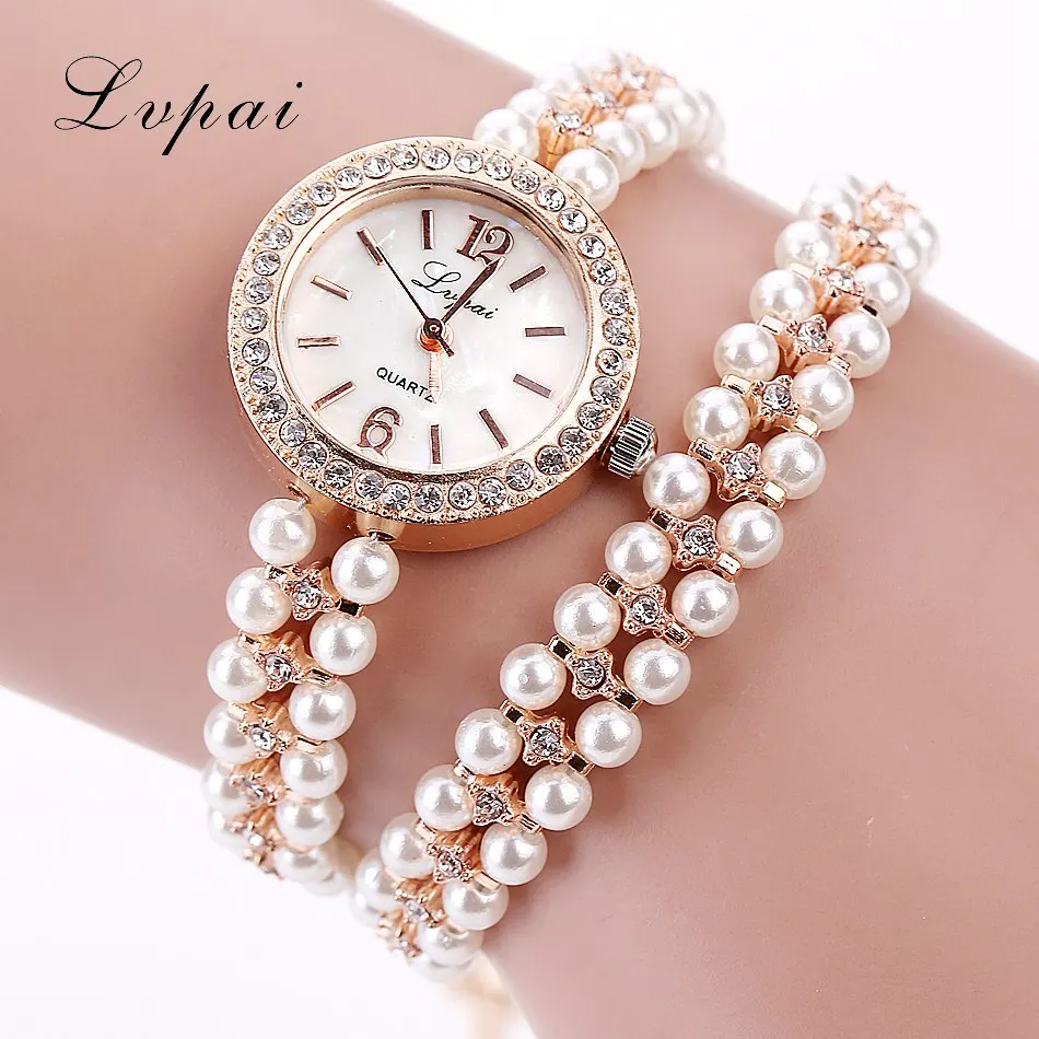Lvpai Брендовые женские роскошные часы с кристаллами розы классический жемчужный