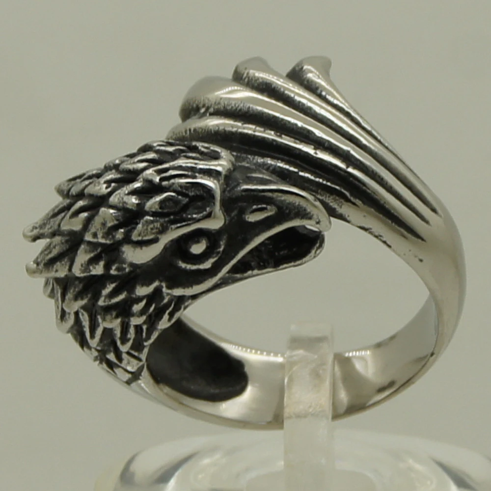 

vivid men/boy eagle head & tail 316L stainless steel ring size 9/11.8g