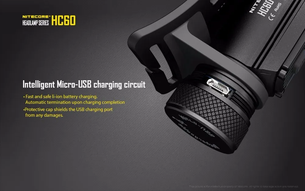 Светодиодный налобный фонарь NITECORE HC60 XM-L2 U2 Макс. Расстояние луча 117 лм 18650 метров перезаряжаемая фара с аккумулятором 3400 мАч