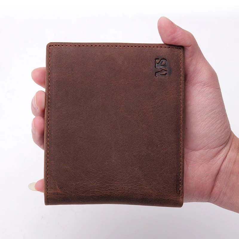 

MS Men's Vintage Leather Credit Card ID Cash Coin Holder Organizer Wallet Trifold Short Purse Zipper With Coin Wallets Q353