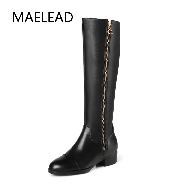 MAELEAD 2018 новый стиль высокие сапоги до колена из натуральной кожи на молнии