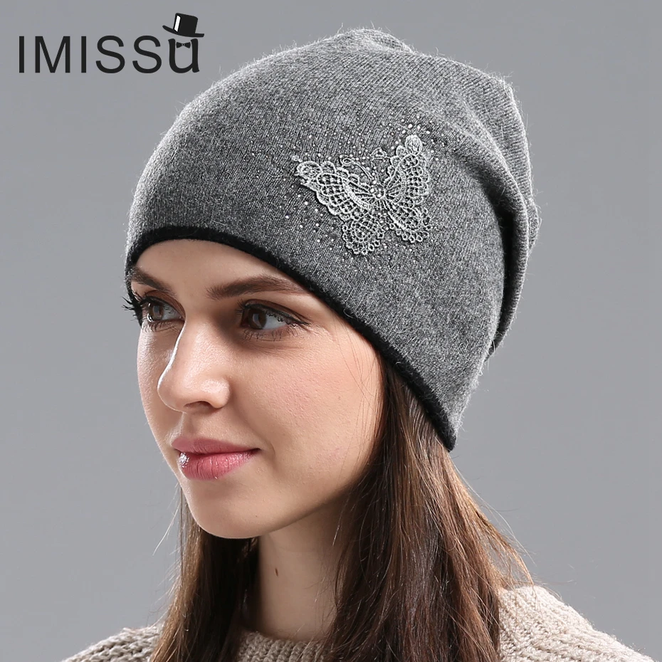 IMISSU женщин Зимние Шапки Вязаные Настоящее Шерсти Skullies Повседневная Cap Шапочка с