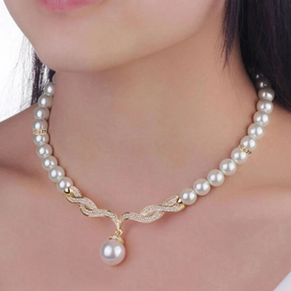 Bridal Women Necklace Faux Pearl Rhinestone Charms Wedding Earrings Jewelry Set new | Украшения и аксессуары