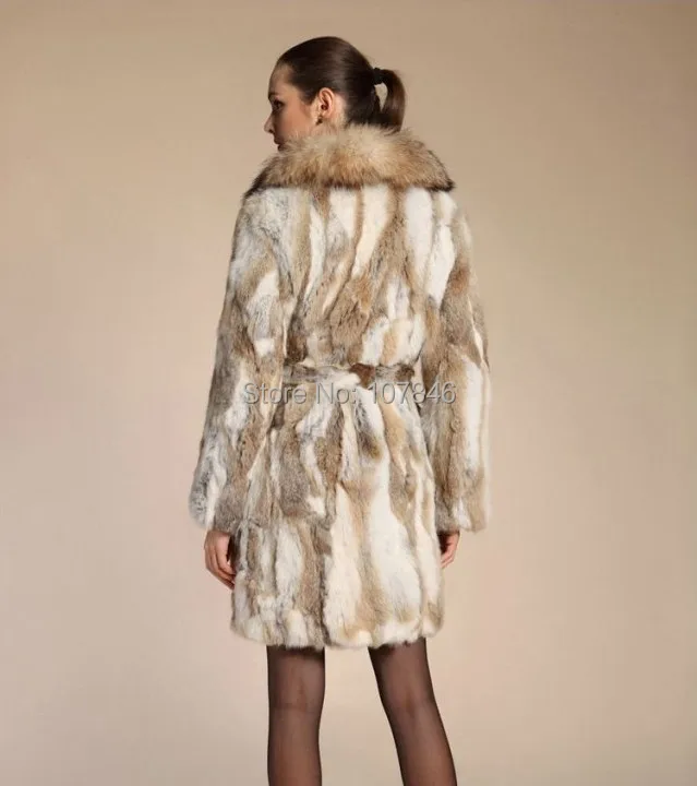 Женский Тренч с натуральным кроличьим мехом зимний воротником из меха енота