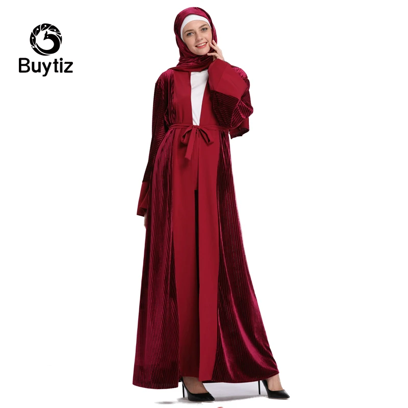 Buytiz ОАЭ Дубай Кафтан Халат длинный красный бархатный рукав кардиган