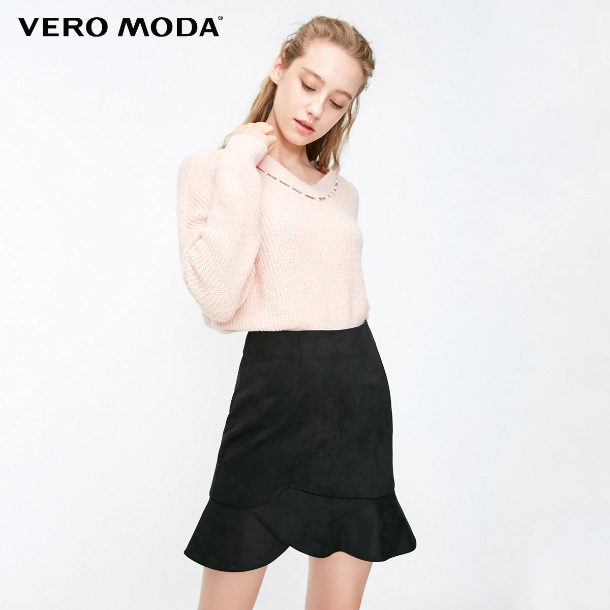Vero Moda Женская лепестковая подол замшевая юбка средней длины | 31831G501 - Цвет: Black