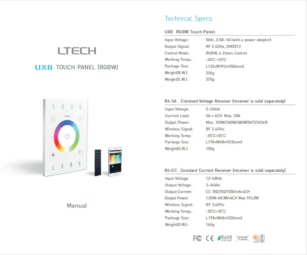 LTECH UX8 RGBW Сенсорный Панель контроллер Вход Напряжение DC5V | Лампы и освещение