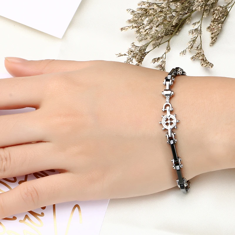 Женский браслет на руль керамический якорь черно белый с навигацией|bangles for