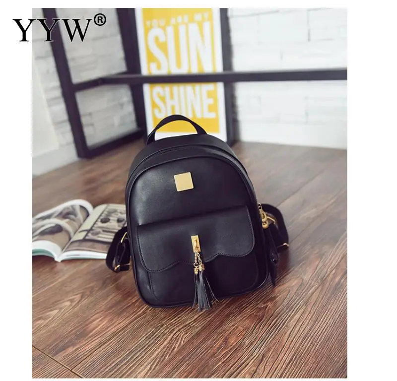 black YYW рюкзак из искусственной кожи с кисточками для женщин, повседневная мягкая сумка для девушек, квадратная форма, одноцветные сумки на плечо, маленький кошелек, 2pac, Набор сумок - Цвет: black