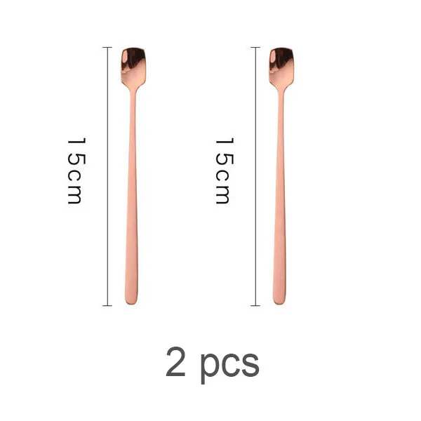 rose gold 2pcs Роскошная 304 ложка из нержавеющей стали Sqare для завтрака, кофе, молоко, чай сок ложка для перемешивания, Офисная Бытовая чайная ложка, 15 см, 1 шт - Цвет: rose gold 2pcs