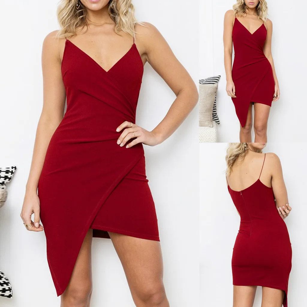 Женское асимметричное однотонное мини платье без рукавов moda 04 * 2019|Женские