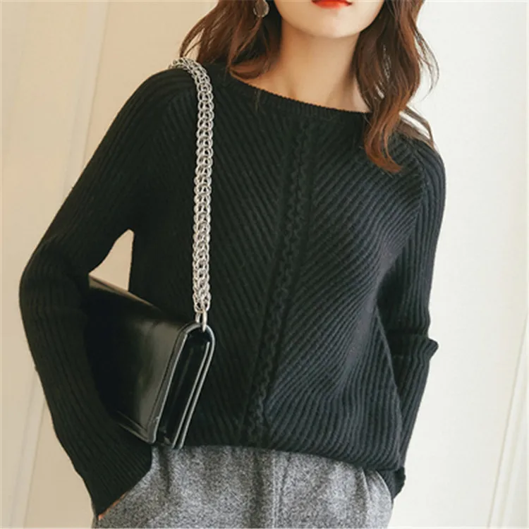 korean style pure cashmere knit women sweet low Oneck slim pullover sweater solid color S-3XL | Женская одежда