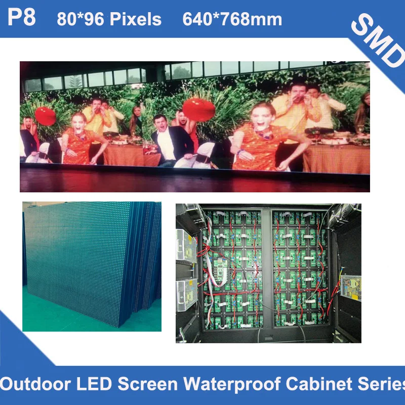 Goede P8 Outdoor SMD Led Display Full Color Video TV 640*768mm 80*96 Dots Waterdichte Kast Voor Reclame LED Scherm Vaste Gebruik