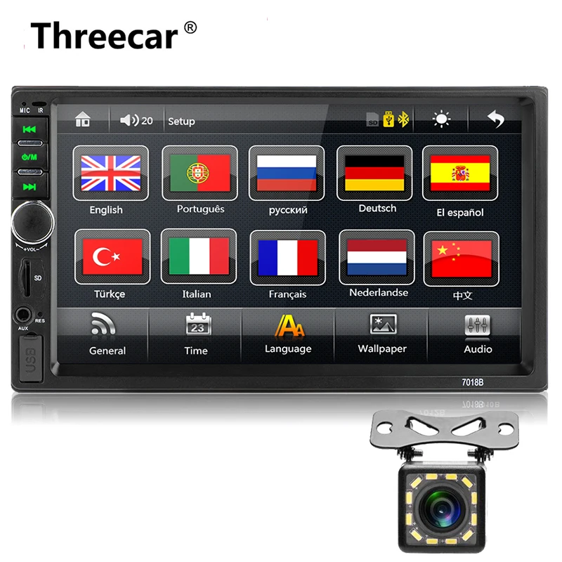 7018B with 12 camera 2 Din автомагнитола " HD мультимедийный плеер 2DIN сенсорный экран аудио автомобильный стерео MP5 Bluetooth Mirrorlink Android автомобильный аудио - Цвет: 7018B with 12 camera