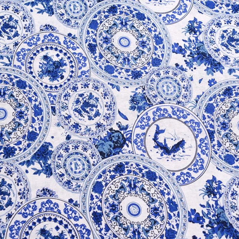 Blue and white linen cotton national wind clothing fabric | Дом и сад