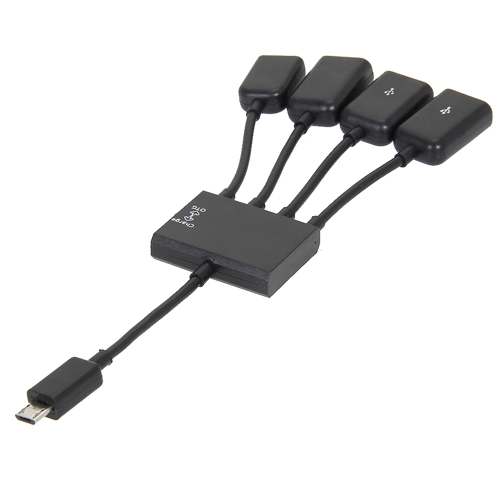 Универсальный черный 4-портовый зарядный OTG-концентратор ALLOYSEED с Micro USB для