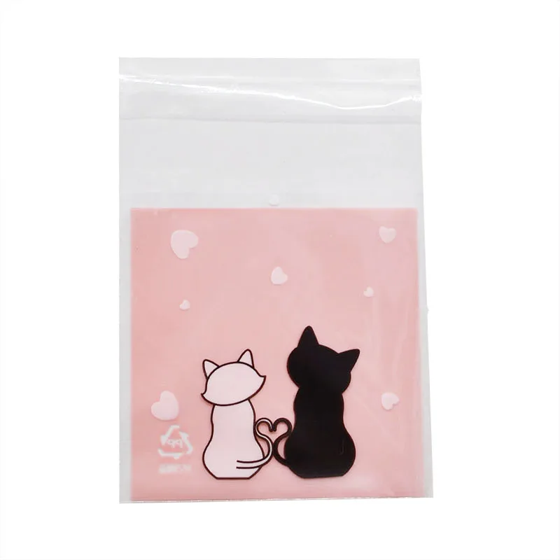 pink cat 100 шт милый мультяшный Подарочный мешок конфет для рождества, свадьбы, дня рождения, печенья, печенья, упаковка, самоклеющиеся полипропиленовые пакеты, пакет для выпечки - Цвет: pink cat