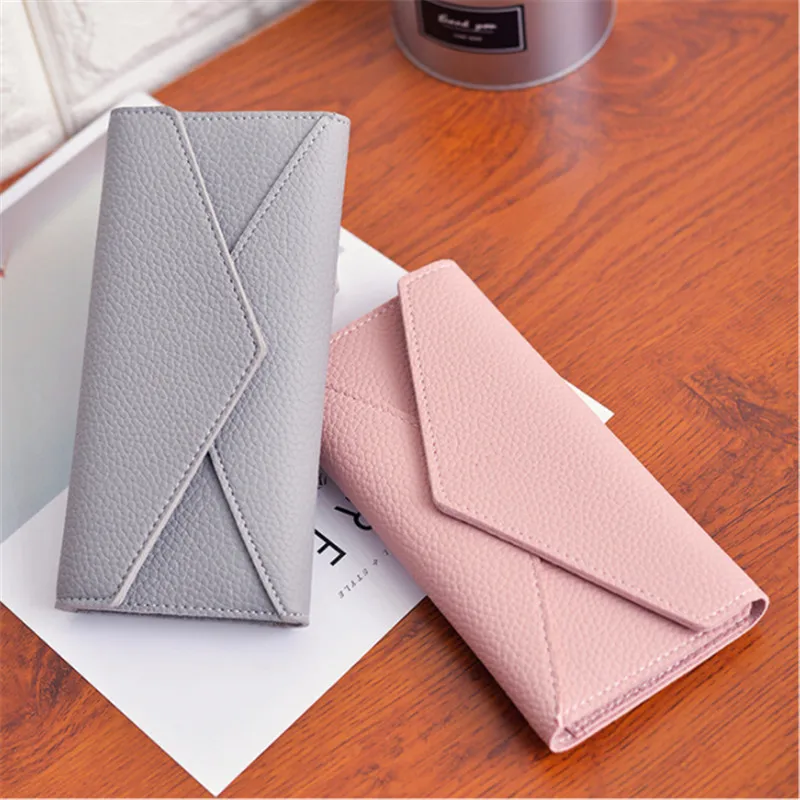 

Women Leather Long Wallet Cards Holder 3 Fold Envelope Purse Clutch Ladie Wallets Female Money Bag Coin Purse Carteira feminina