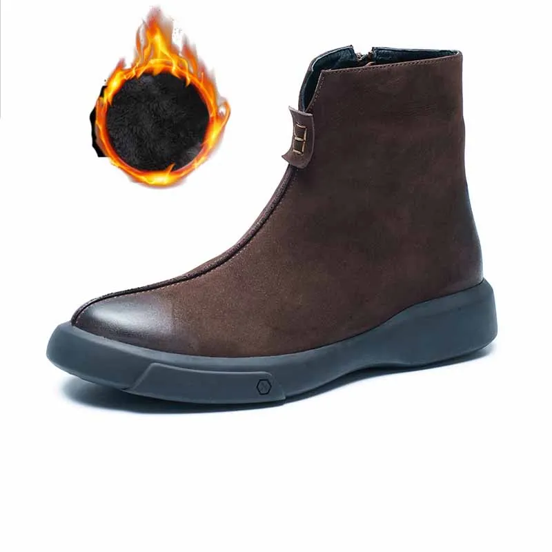 

velvet mens Riding boots genuine leather high top shoes retro Chelsea boots British male autumn winter combat boots male zipper
