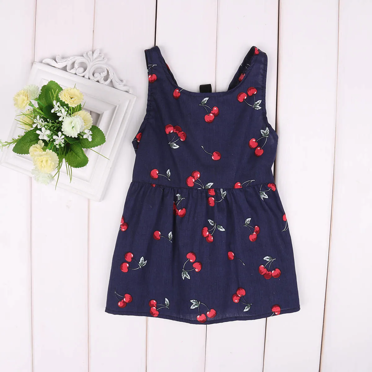 2017 New Stylish Cherry Baby Girl Printing Dress Kid Girls Sleeveless Party Pageant Formal Dresses Sundress Clothes Clothing | Детская