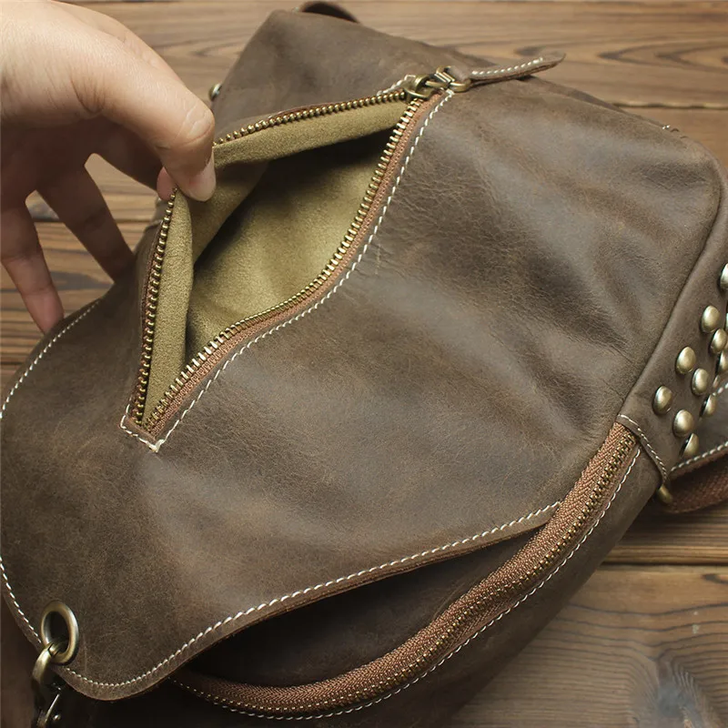 

Nesitu New Brown Vintage Thick Genuine Leather Men Women's Backpack For Girl Crazy Horse Leather Female Travel Bag M168