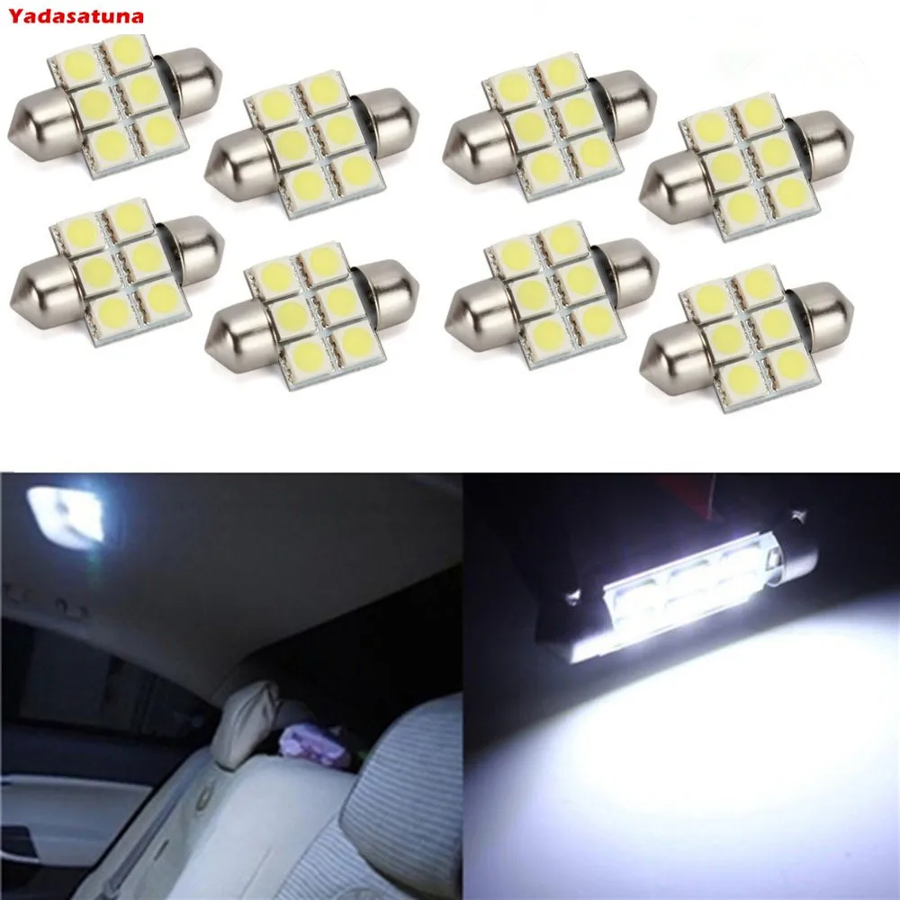 

10pcs White 31mm Festoon 5050 SMD 6 LED C5W Car Led Auto Interior Dome Door Light Lamp Bulb Pathway Lighting 12V Work Lights