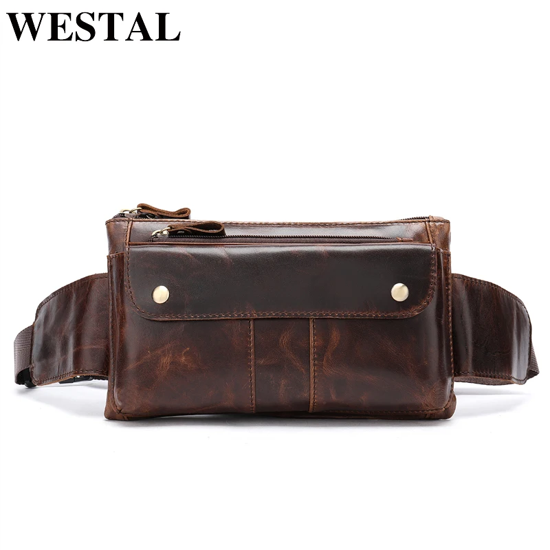 WESTAL поясная сумка из натуральной кожи для мужчин messenger fanny pack кожаная через плечо