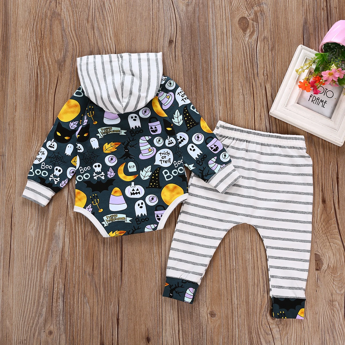 2018 Brand New Halloween Toddler Baby Boy Girl Outfits Clothes Sets 2PCS Long Sleeve Hooded Print Romper Tops Striped Pants | Детская