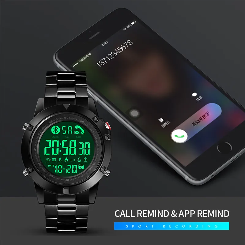 SKMEI спортивные Смарт часы для мужчин Bluetooth 5 бар водонепроницаемый шагомер