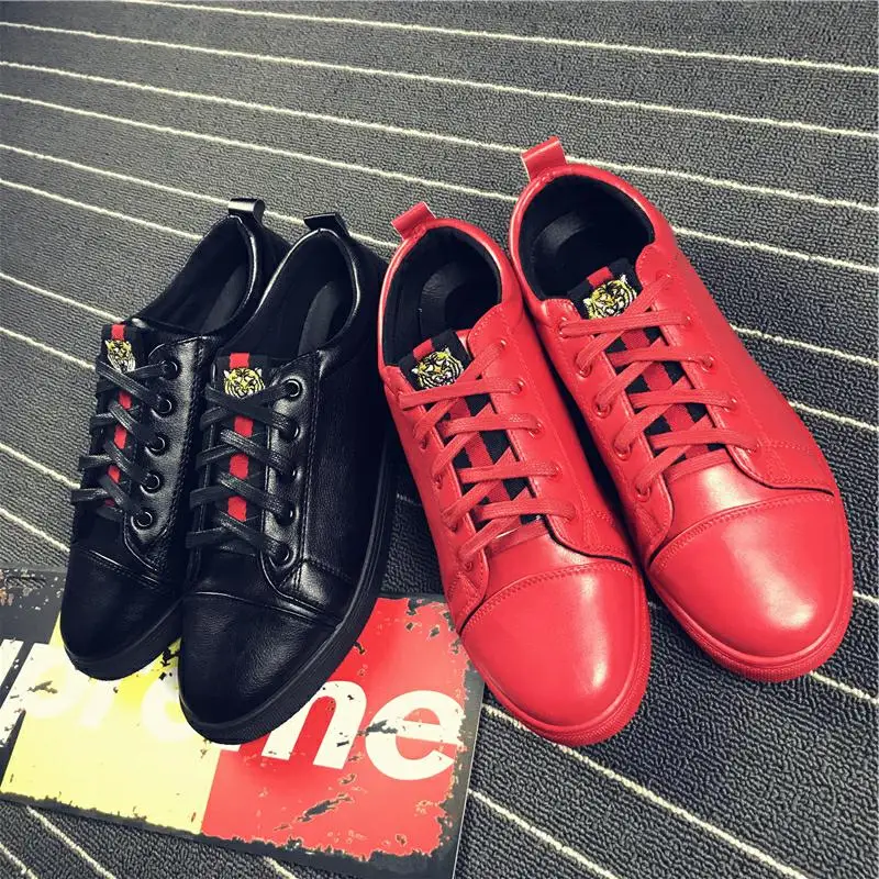 Leather Men Shoes Fashion Handmade Top Quality Flats Male Casual Designer Zapatos Hombre Lace-Up Black Red Sneakers | Обувь