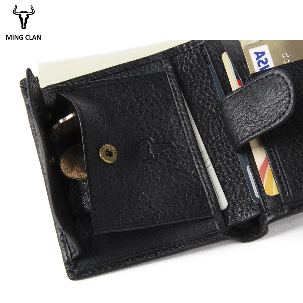 Mingclan Luxury Genuine Leather Wallet Fashion Short Bifold Rfid  Men Card Holder Casual Soild Coin Pocket Purses Male Wallets