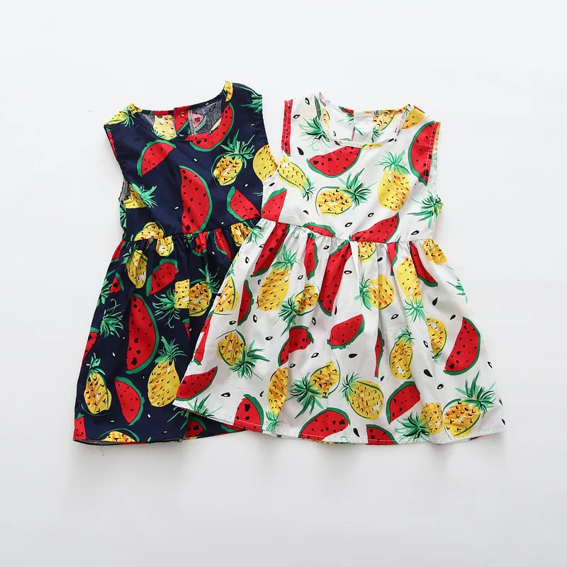 New Summer Princess Dress Girls Cute Cherry Fruit Sunflower Printing Cotton Party Sleeveless Costume For Kids Vestidos T | Детская