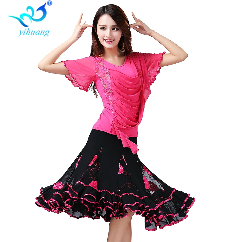 

Ladies Ballroom Dance Competition Suit Modern Standard Dancewear Outfits Tango Skirt Waltz Dance Tops 2pcs Blouses+Skirt