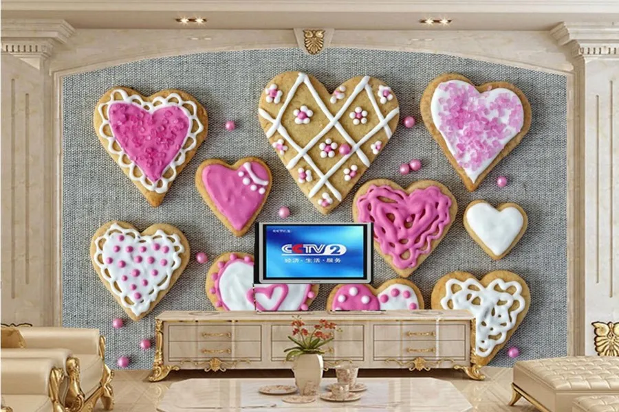 

3d wallpaper,Cookies Heart Food wallpapers papel de parede,restaurant kitchen living room sofa TV wall 3d wall murals wallpaper