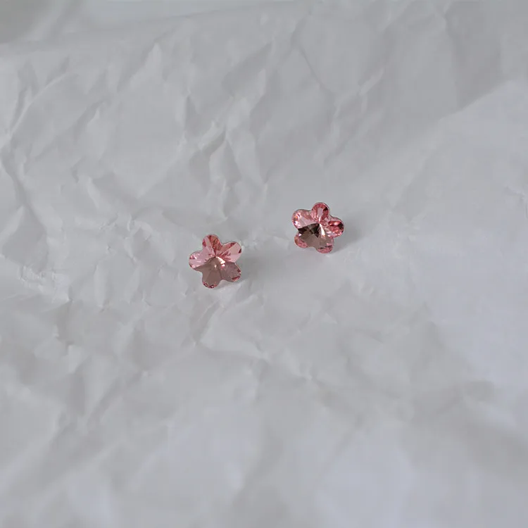 Женские серьги пусеты из стерлингового серебра 925 пробы с розовыми кристаллами