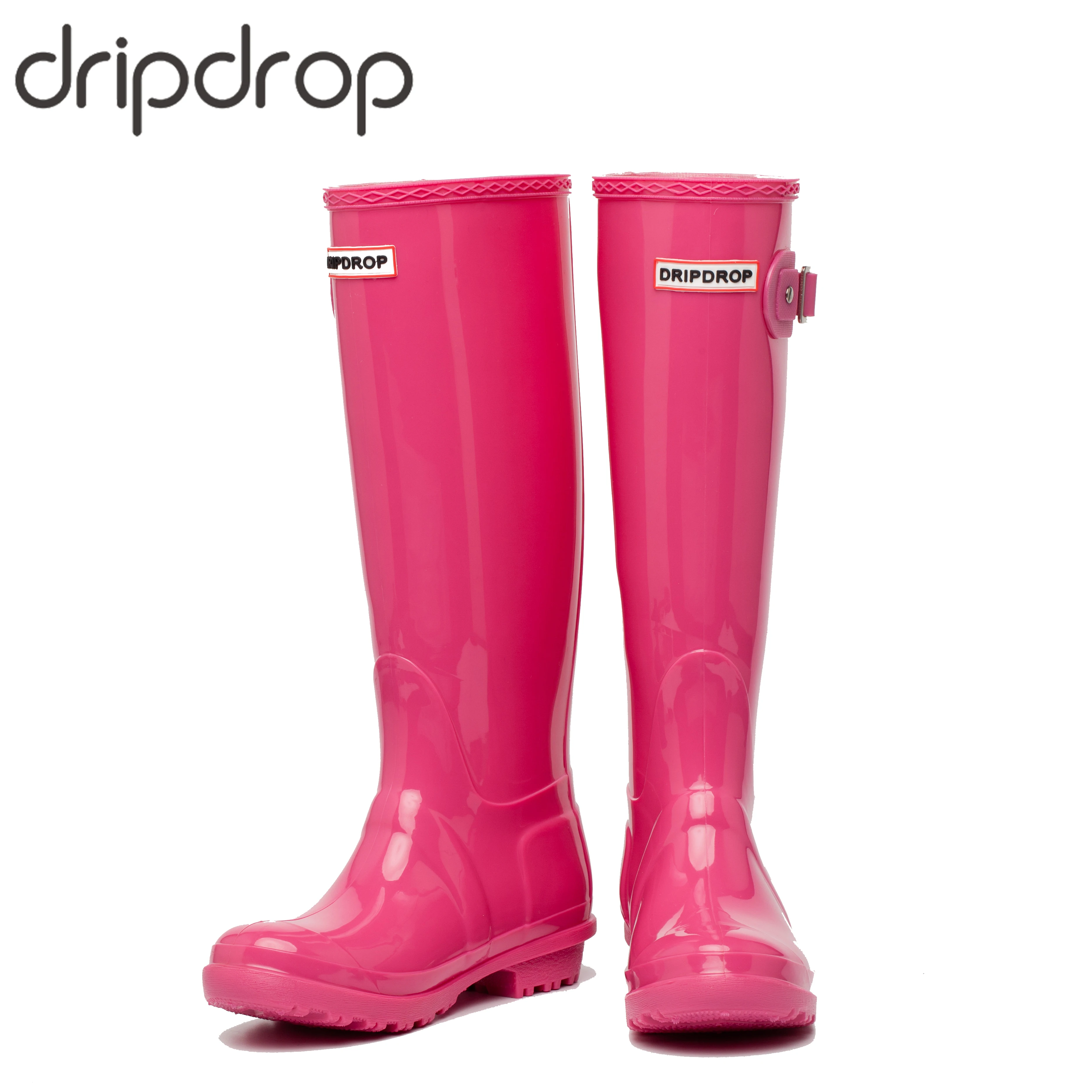 DRIPDROP Резиновые сапоги из ПВХ Водонепроницаемые для Женщин Стиль Веллингтон Глянцевые сапоги Женские сапоги