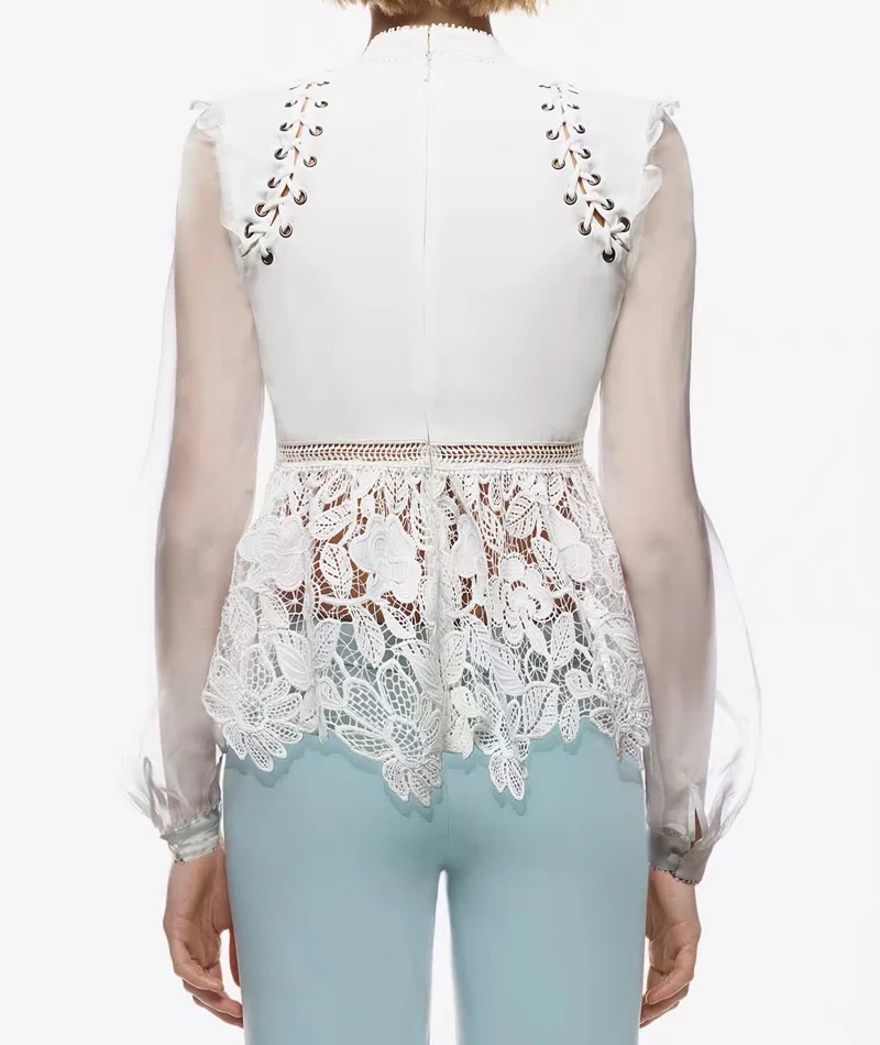 Женская кружевная блузка YiLin Kay черно белая с вырезами Осень зима 2020|blouses women tops|lace