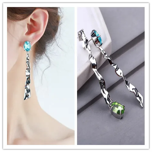 

Irregular wind gem stone stud earrings long geometric wind earrings