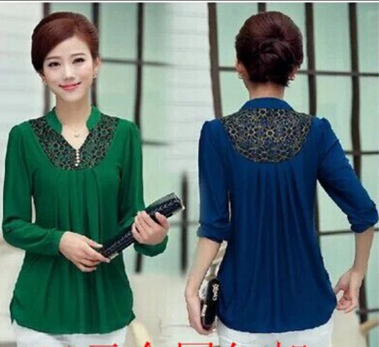 hot sale middle-aged women's summer long-sleeved chiffon shirt jacket mother large size women style LET-SETTING | Женская одежда