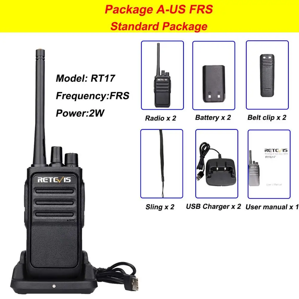2 шт. Retevis RT617 рация радиостанция PMR446 FRS 16 каналов CTCSS/DCS TOT VOX сканирование двухстороннее радио портативный - Цвет: PKG A-US FRS