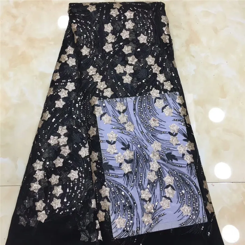 

2019 African high quality sequence French Nigerian sequins net tulle mesh lace fabric for wedding dresses 5 yards/lot xz65-2331